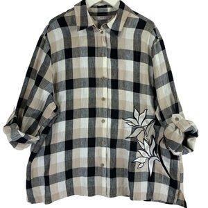 TanJay plus size  Beige and Black Checkered  buttonTop with embroidery size 18W